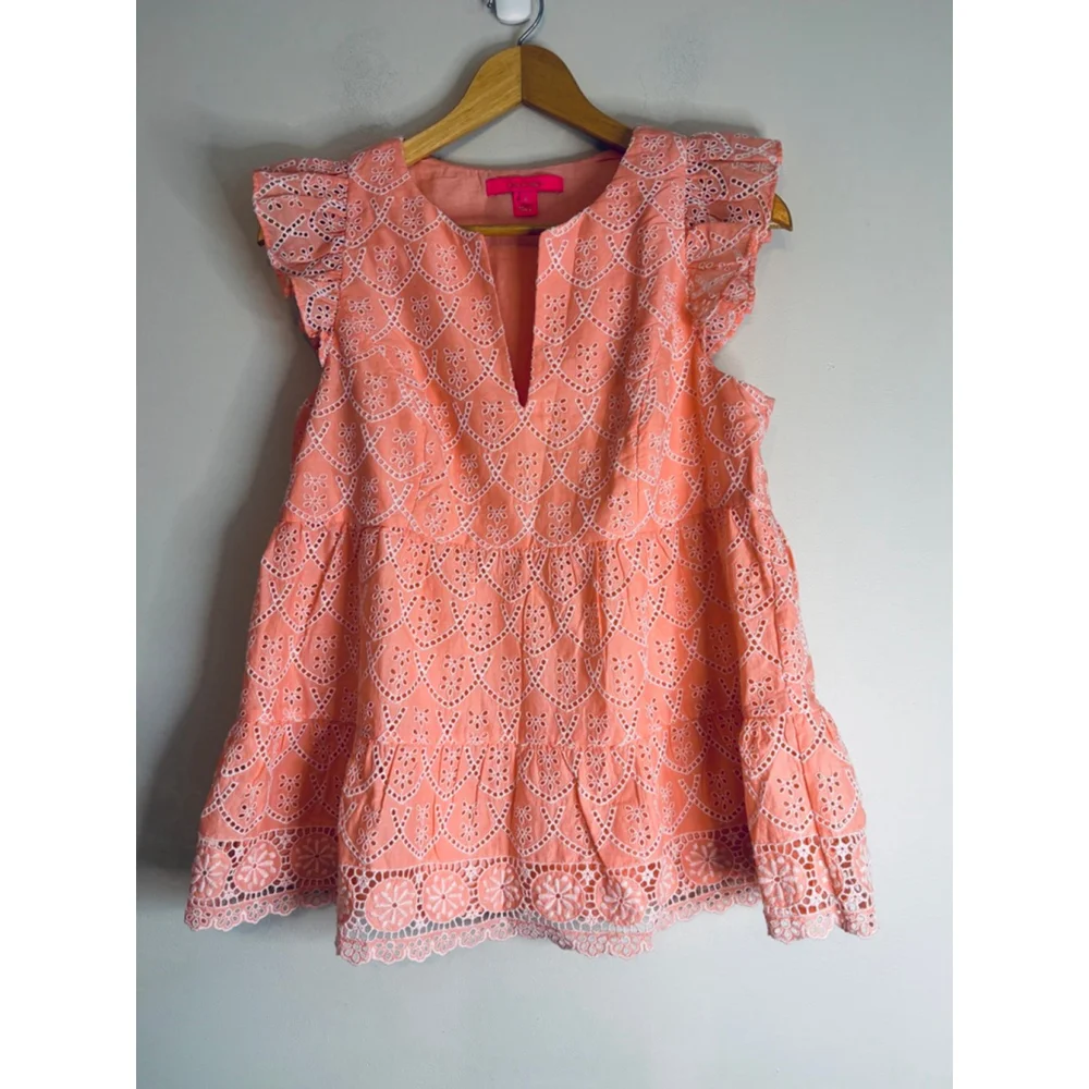 Lilly Pulitzer Keila Eyelet Top Size 6 Hyacinth Embroidered - Picture 2 of 13